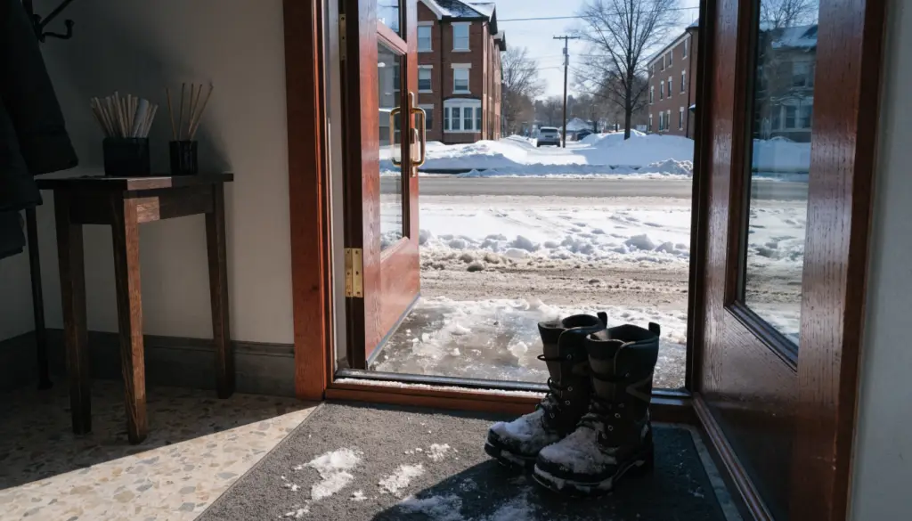 Winter salt stains on an entrance rug in a Scarborough home